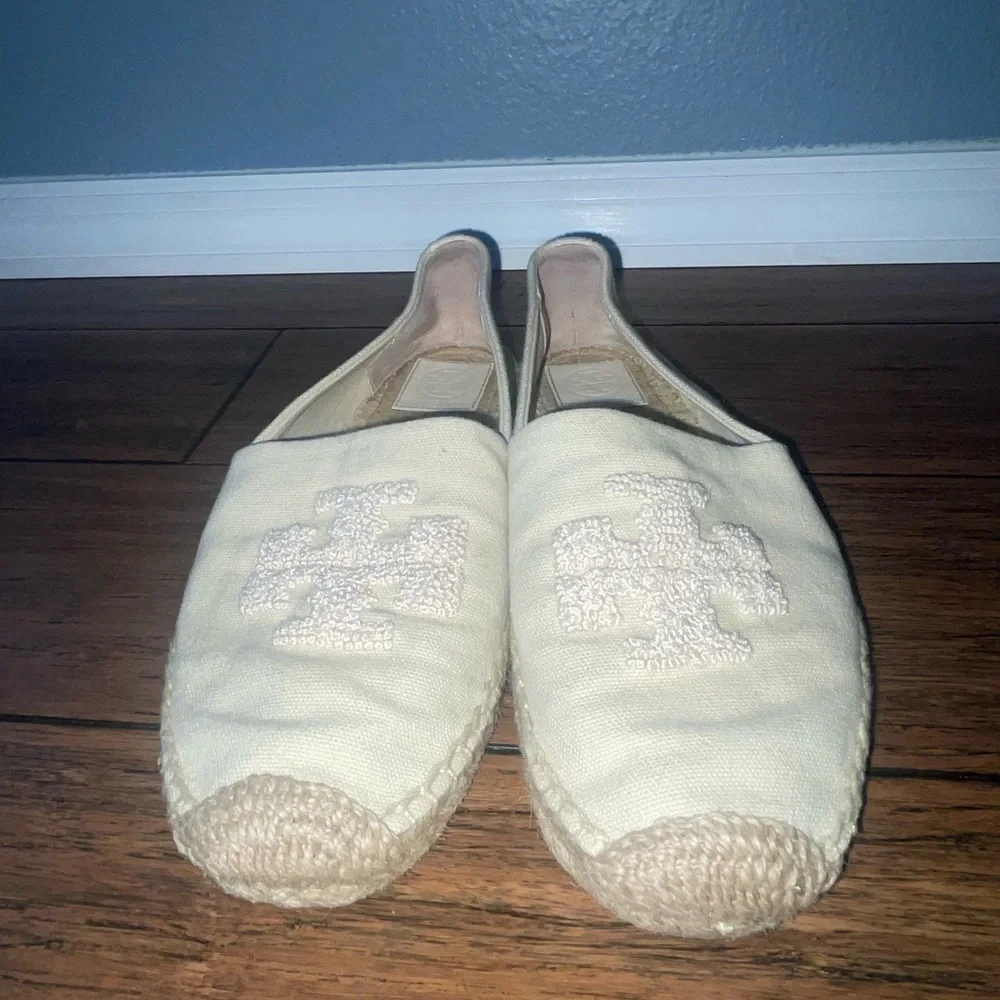 Cream Tory Burch Espadrilles miller flat logo loafers